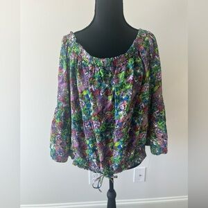 Audrey Lane Bohemian Flowy Blouse with Drawstring and Wide Sleeves Size 3X